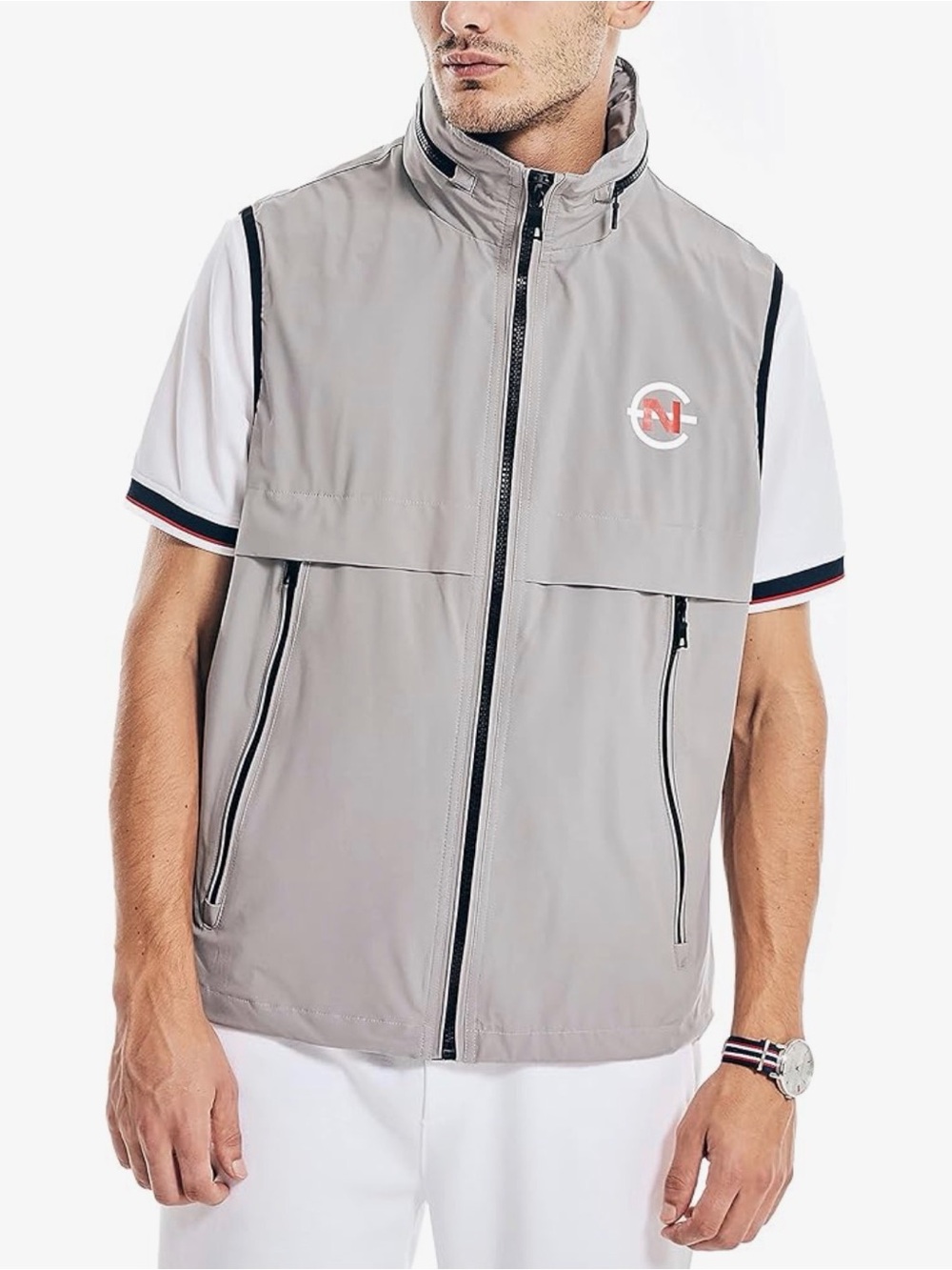 Nautica Light Gray Zip-Up Vest with Logo